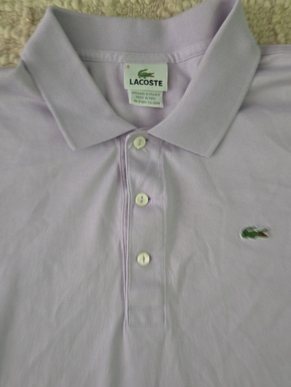Lacoste L.12.12 Classic Fit Light Lavender Pastel Polo Men's Size 6 XL